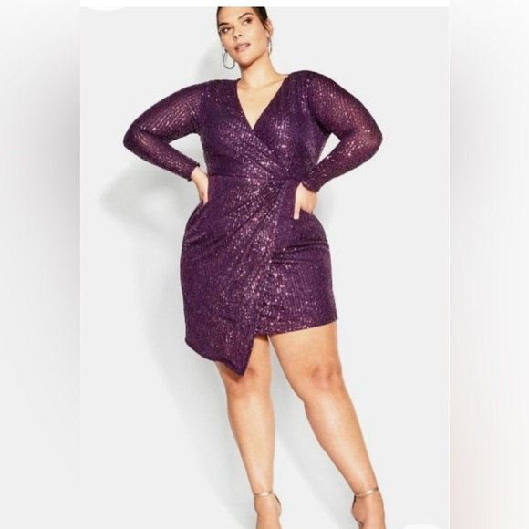 City Chic Dresses & Skirts - NWT City Chic Elegant Purple Sequin Wrap Dress Size 14